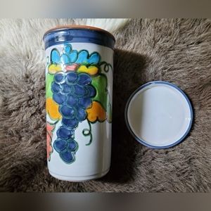 Celina Portugal Terra Cotta Handpainted Fruit Wine Chiller With Coaster.  D-220